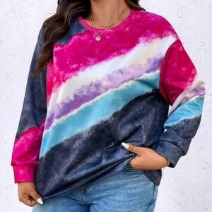 XXL Shein Curve sweatshirt pink blue purple white gray tie dye longsleeve